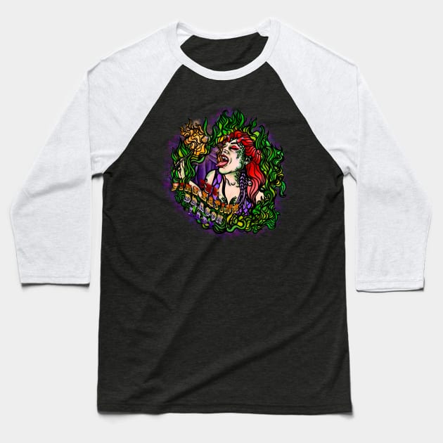 The Fire Eating Dragon Lady Baseball T-Shirt by Tori Jo